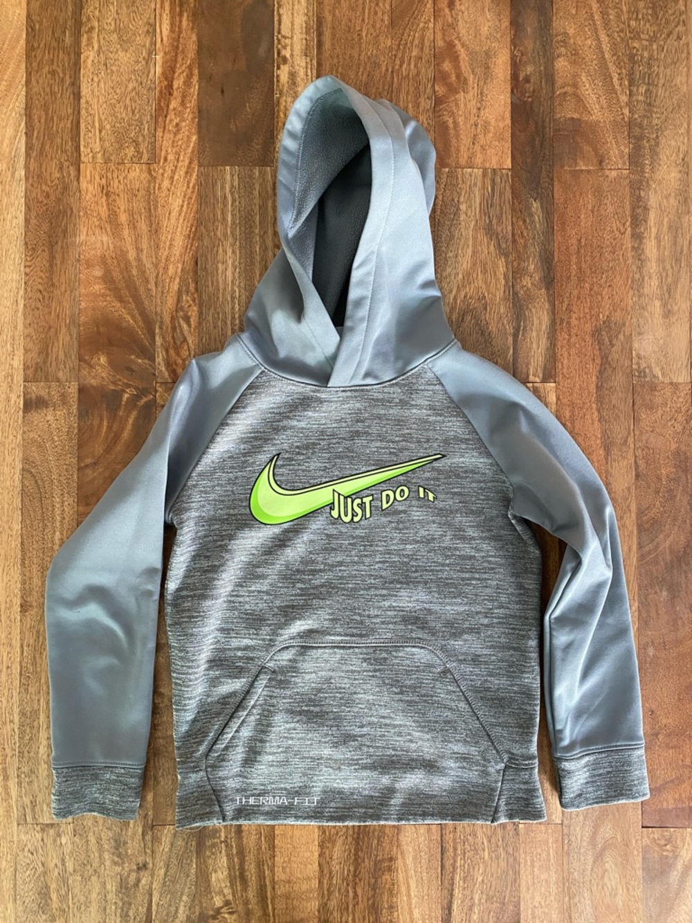Nike Gray & Neon Green Kids Hoodie with Swoosh Logo